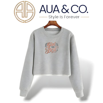 "Girl The Best" Gray Crop Sweatshirt - AUA&CO