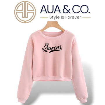 "Queens" Pink Crop Sweatshirt - AUA&CO*