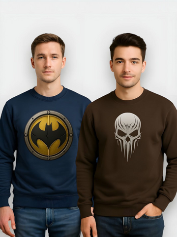 Bundle of 2 Premium Graphic Sweatshirts | Batman Logo & Skull Print | Men’s Casual Winter Wear