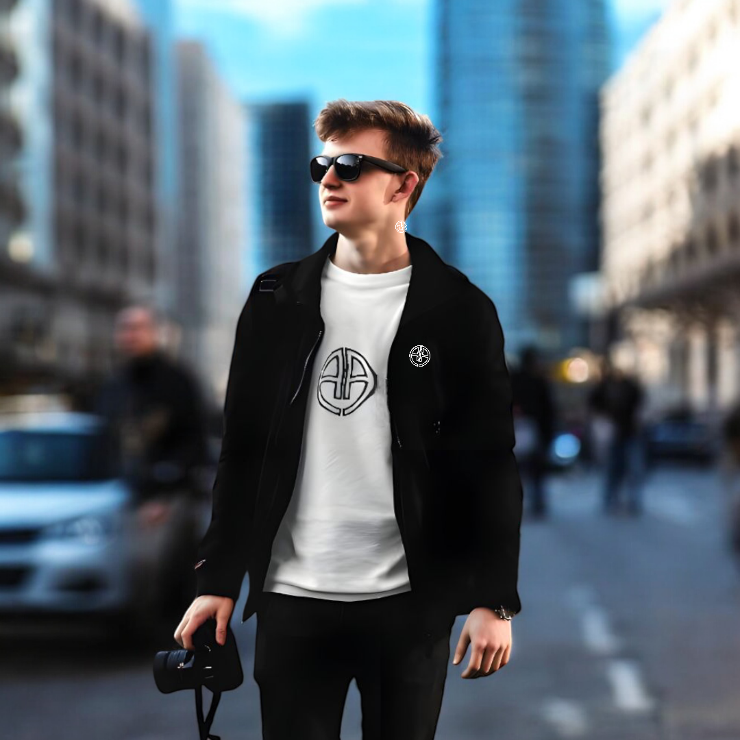  "AUA&CO Men's Winter Combo featuring a Black Zipper Fleece Hoodie and White Cotton T-Shirt, designed for warmth and style. Both pieces feature the AUA&CO logo, with a slim fit silhouette and versatile design perfect for any occasion."