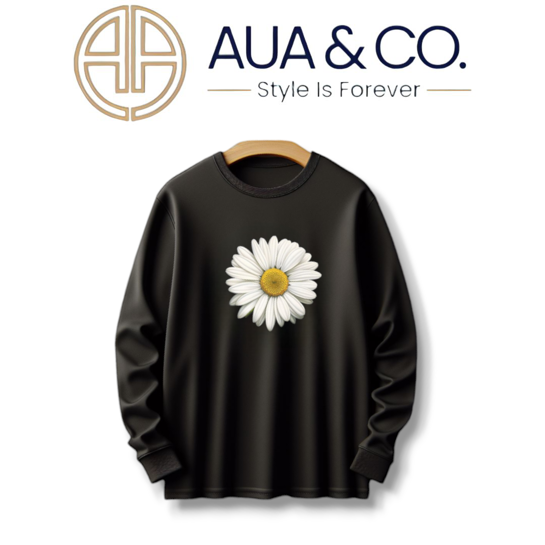 "Pack of 3 AUA&CO Women's Sweatshirts: One cream beige sweatshirt with a Caty print, one black sweatshirt with a sunflower print, and one pink sweatshirt with stylish love writing, all made from soft fleece for warmth and comfort."