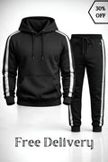 AUA&CO Classic Black Stripe Tracksuit Set | Hoodie + Jogger
