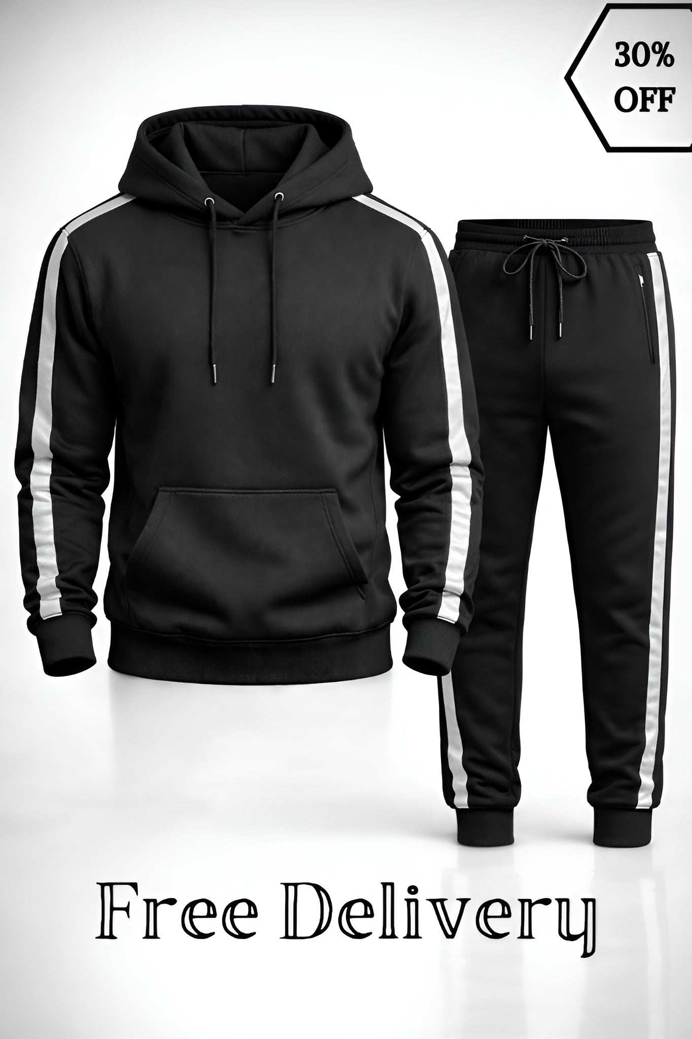 AUA&CO Classic Black Stripe Tracksuit Set | Hoodie + Jogger