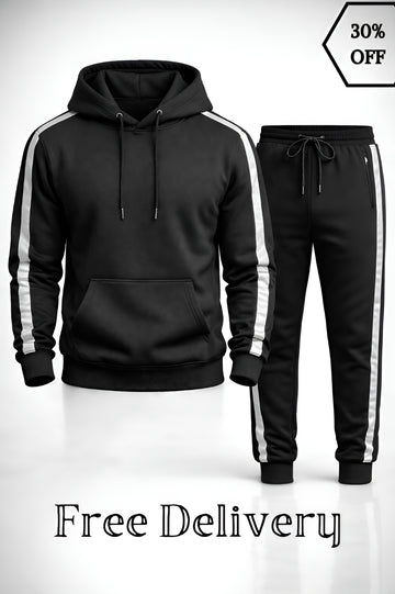 AUA&CO Classic Black Stripe Tracksuit Set | Hoodie + Jogger
