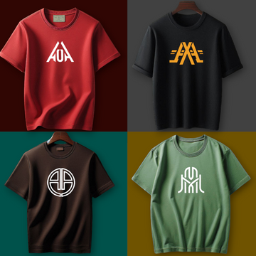 "Pack of 4 Summer Men's Half Sleeve T-shirts by AUA&CO, featuring red, black, brown, and green casual wear with unique logos."