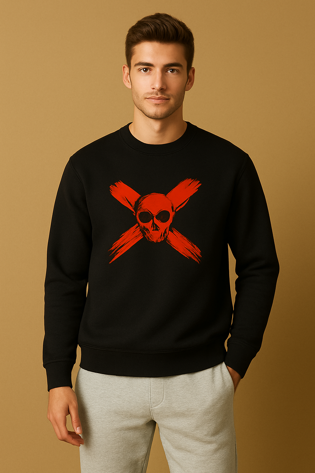 Men’s Skull X Winter Sweatshirt & Jogger Set – Black & Light Grey (Cotton Fleece)