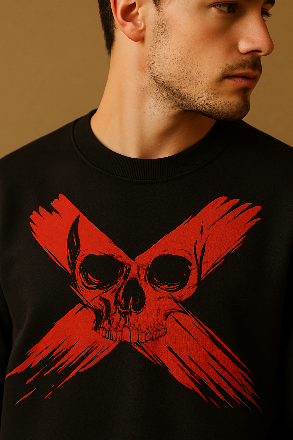 Men’s Skull X Winter Sweatshirt & Jogger Set – Black & Light Grey (Cotton Fleece)