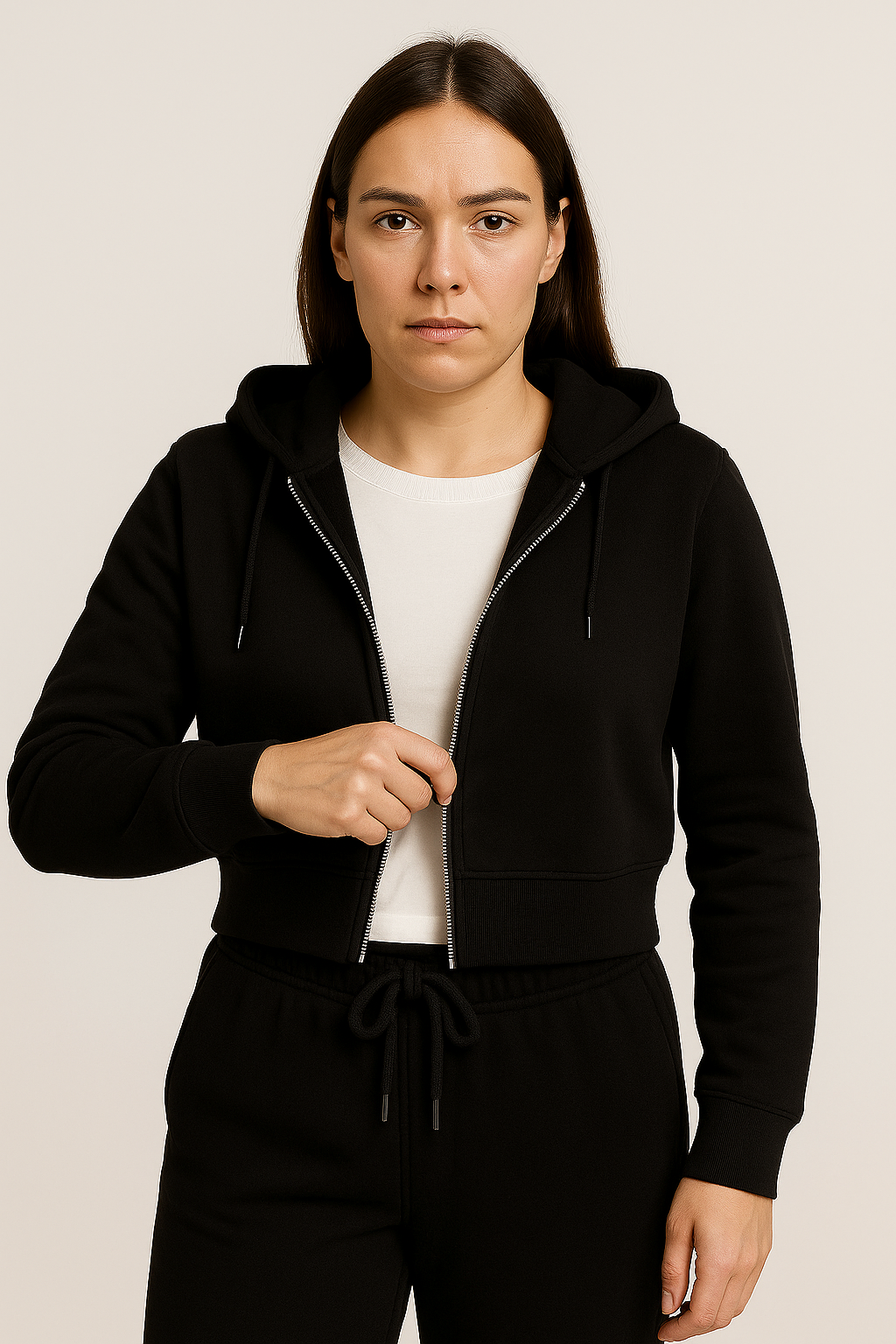Black Crop Zipper & Trouser Set – Premium Winter Edition | AUA&CO