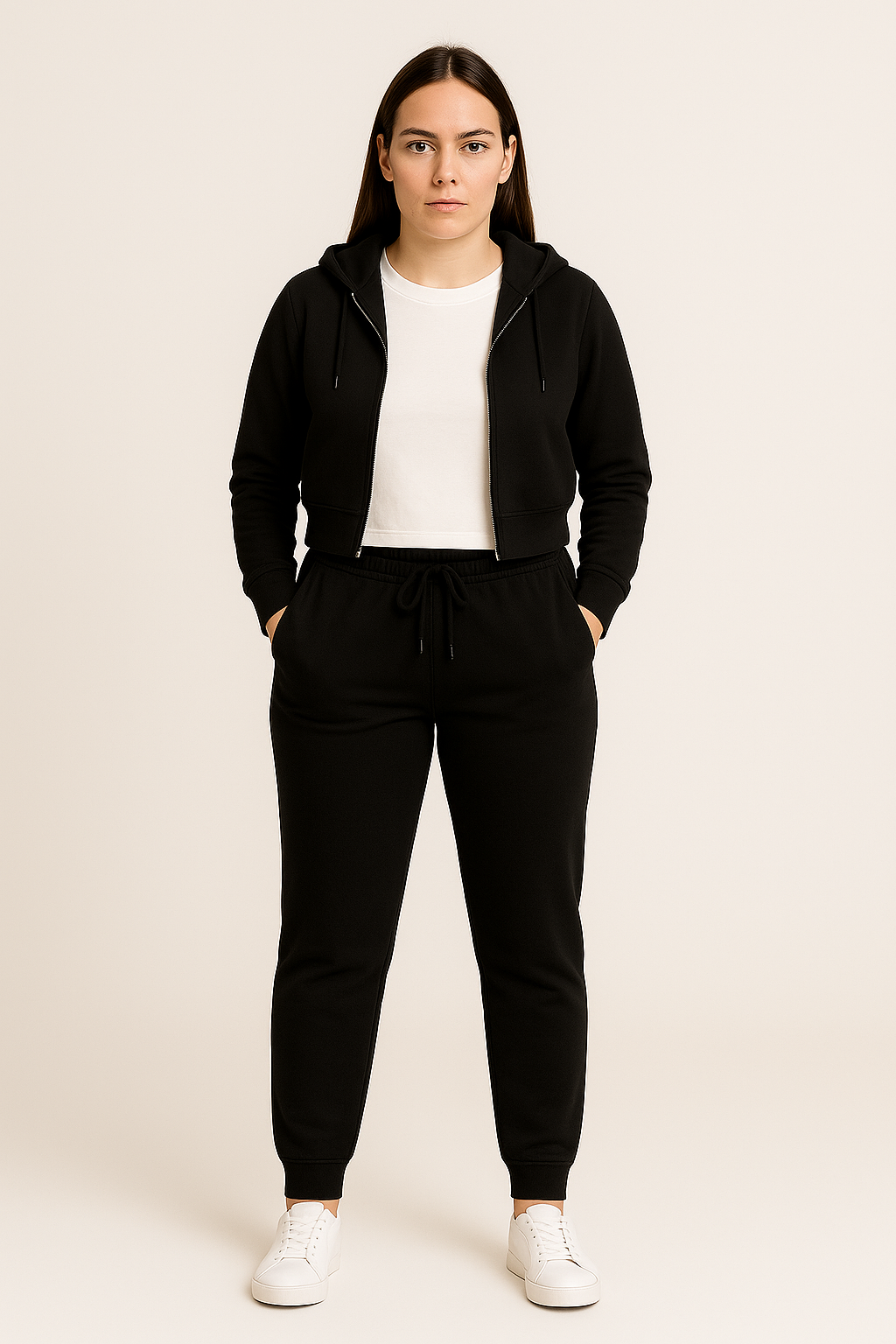 Black Crop Zipper & Trouser Set – Premium Winter Edition | AUA&CO