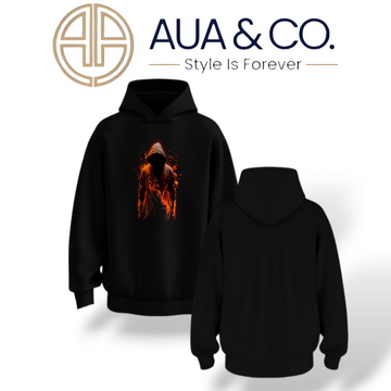 AUA&CO Men's Hoodie | Fiery Graphic Design | Warm & Stylish
