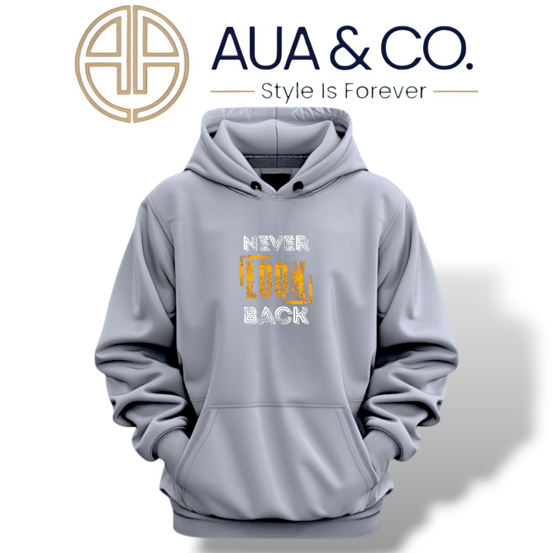 AUA&CO Men's Gray Hoodie | "Never Look Back" Print | Warm Fleece