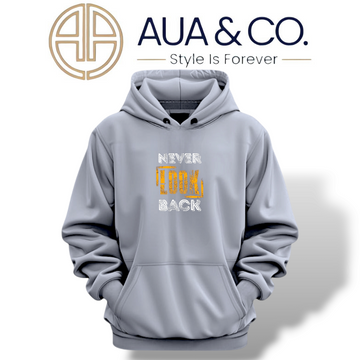AUA&CO Men's Gray Hoodie | "Never Look Back" Print | Warm Fleece