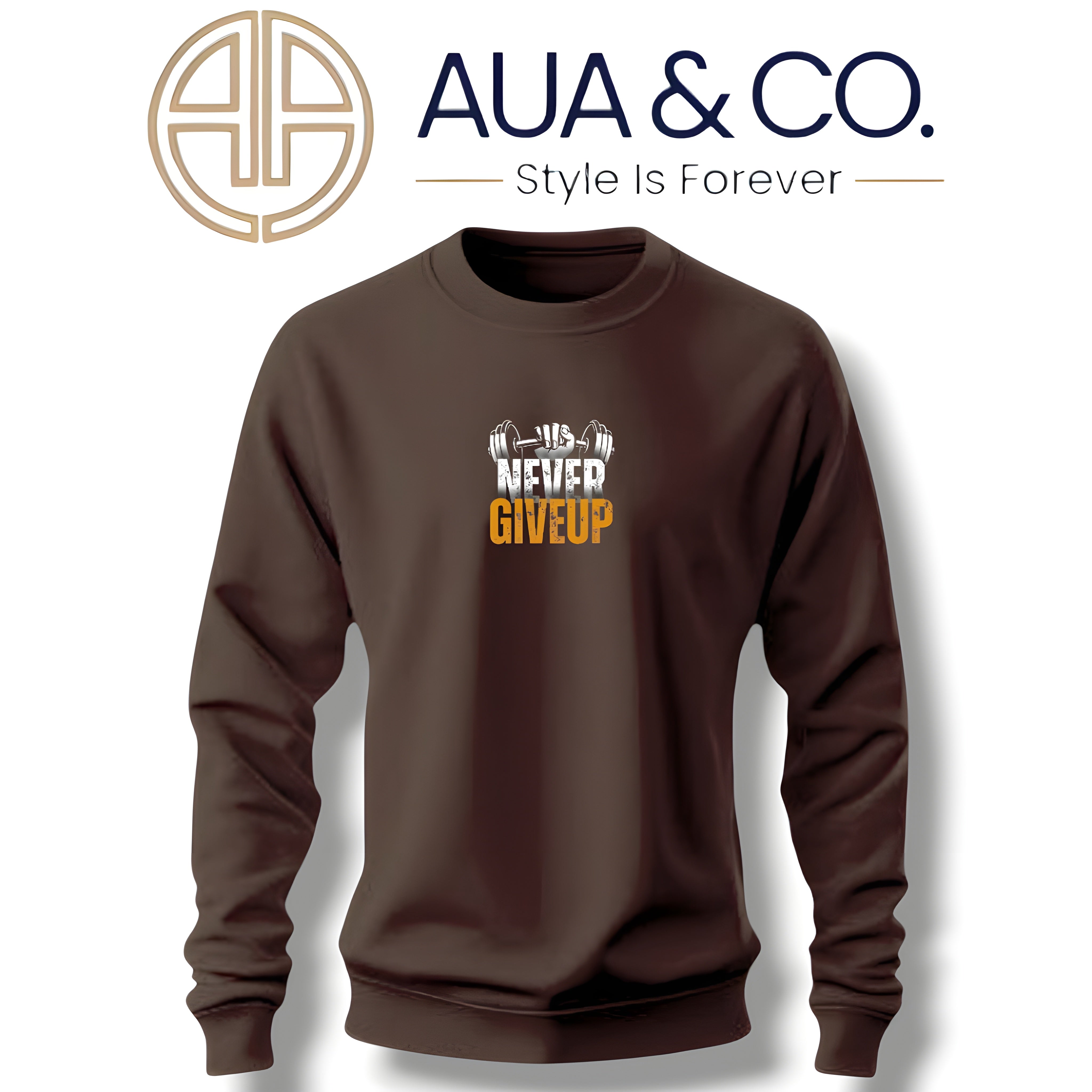 *AUA&CO Dark Brown Fleece Sweatshirt - Winter Casual Wear*