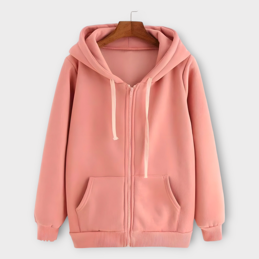 Winter Pink Zipper Hoodie For Womens AUA&CO