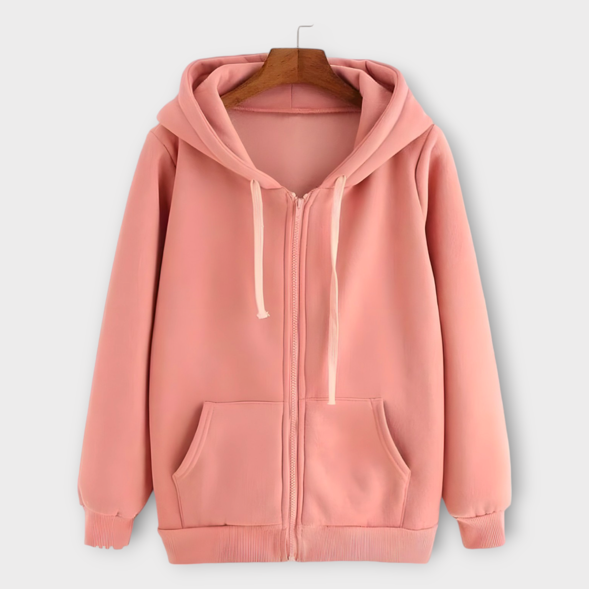 Winter Pink Zipper Hoodie For Womens AUA&CO