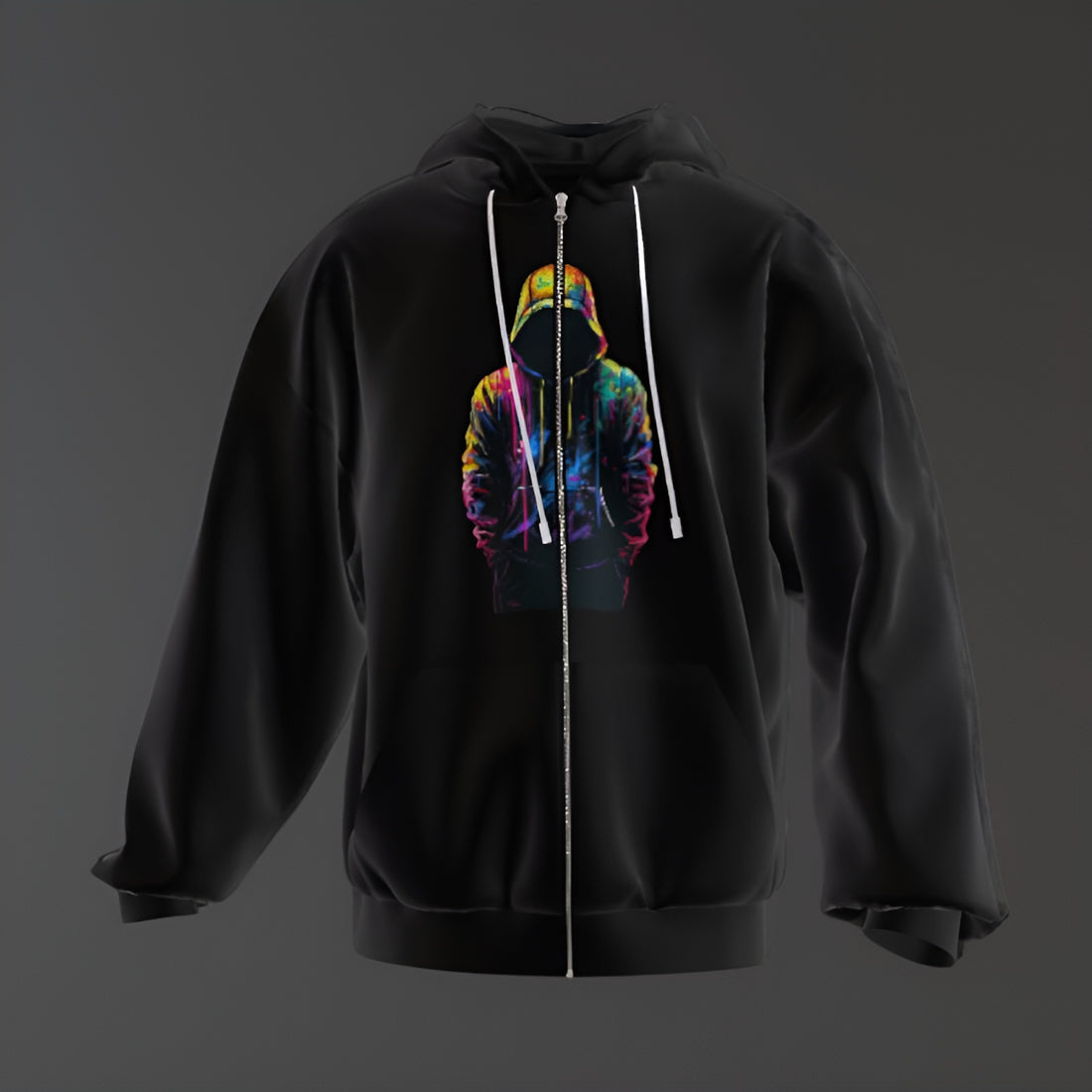 "Bundle of 2 AUA&CO Men's Winter Zipper Hoodies - Black with Hooded Man Graphic & White with Flying Bike Print."