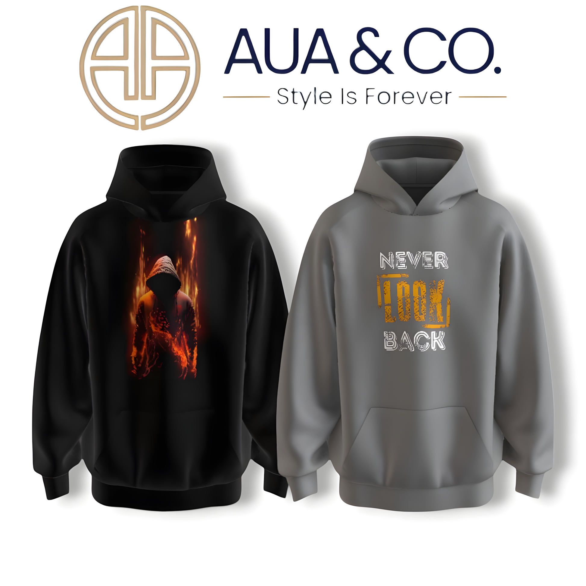 AUA&CO Men's Hoodie Bundle in Gray and Black with Unique Print Designs, Soft Fleece Winter Streetwear