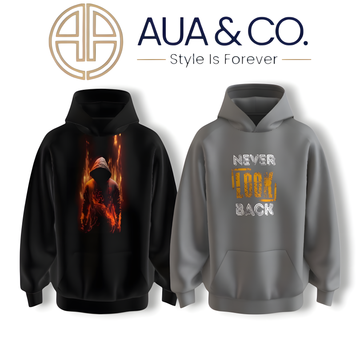 AUA&CO Men's Hoodie Bundle in Gray and Black with Unique Print Designs, Soft Fleece Winter Streetwear