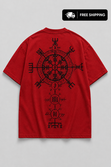 AUA&CO men’s red oversized baggy graphic t-shirt with large black back print