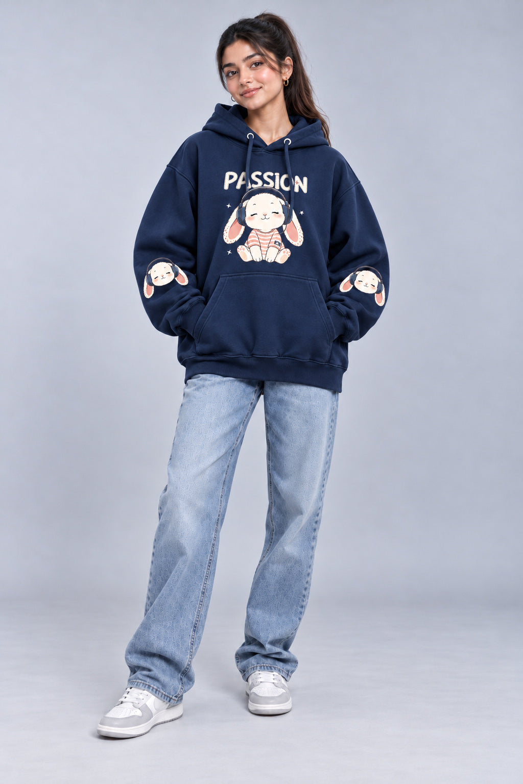Navy Blue Bunny Oversized Hoodie | AUA&CO