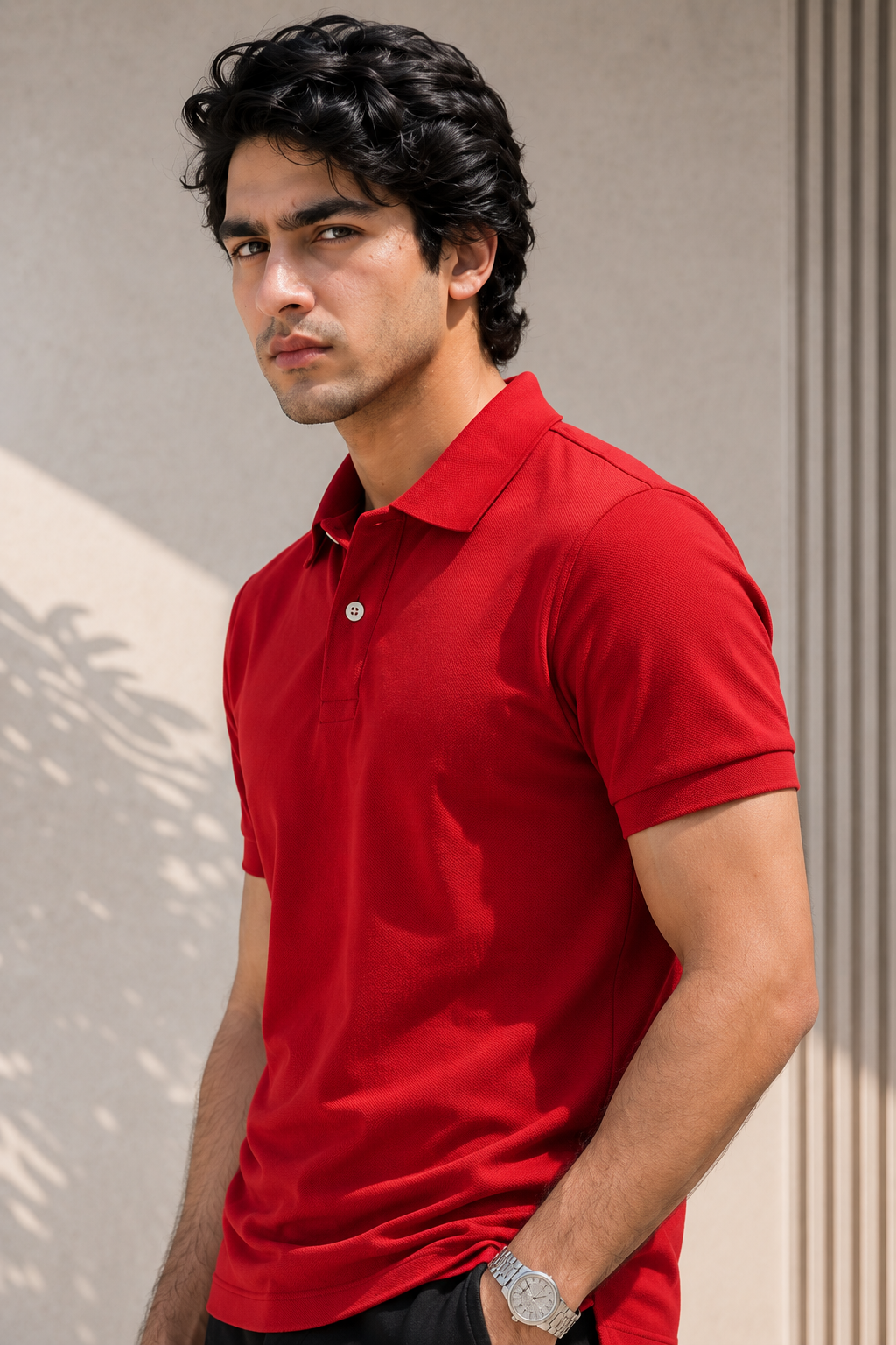 a premium Red polo t shier short