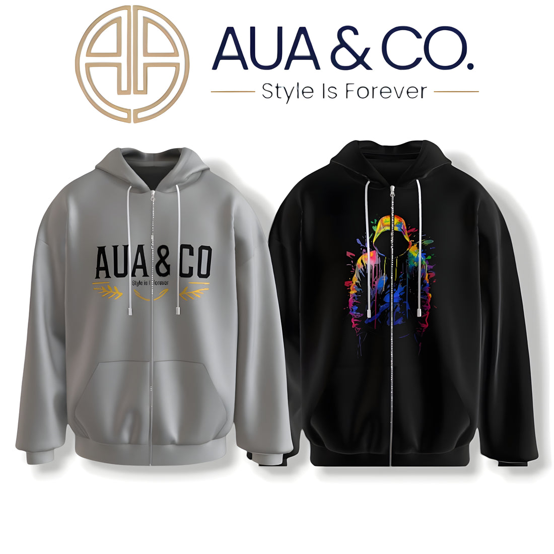 aua and co black and gray stylish zipper hoodie