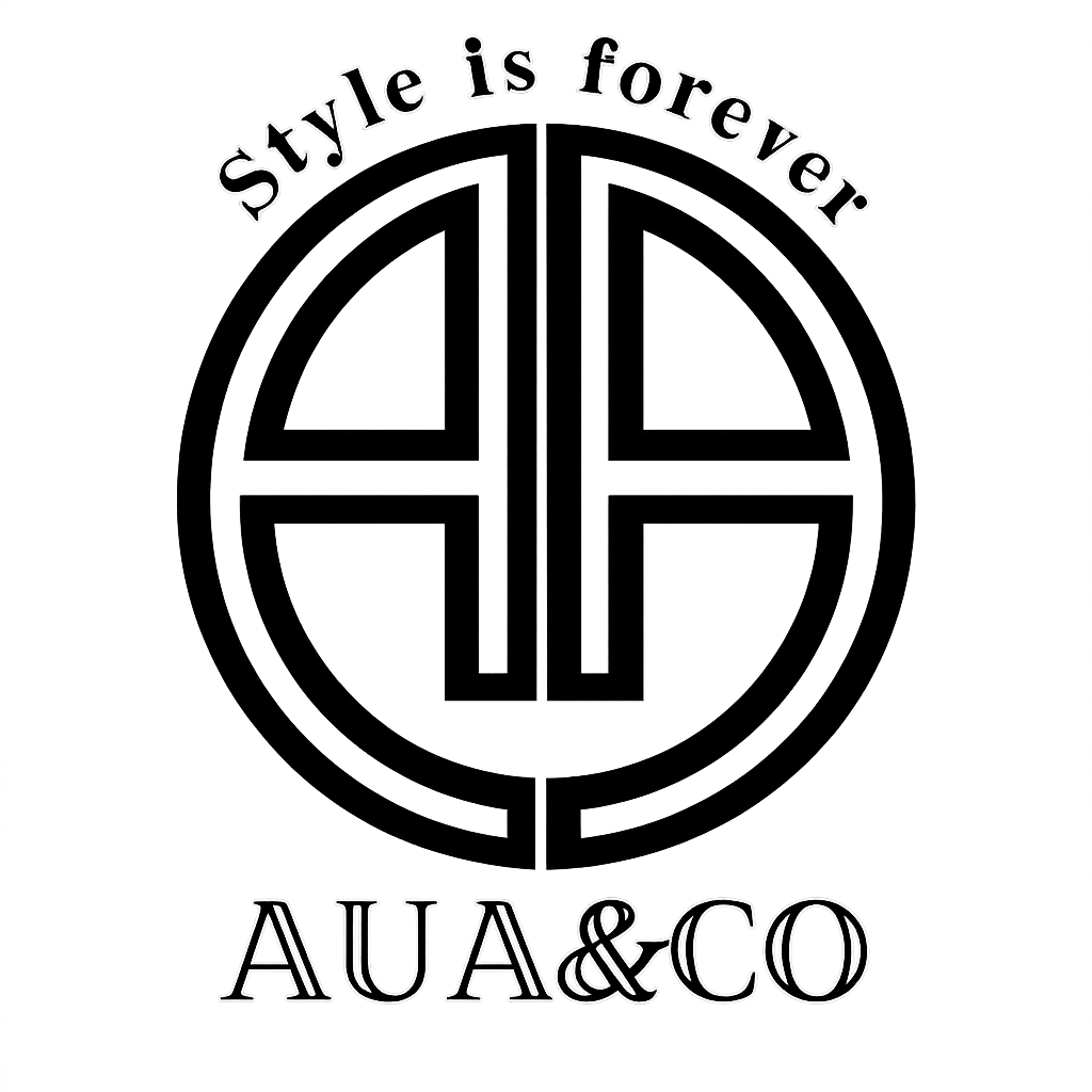Circular logo with 'Style is forever' text and 'AUA&CO' branding on a white background