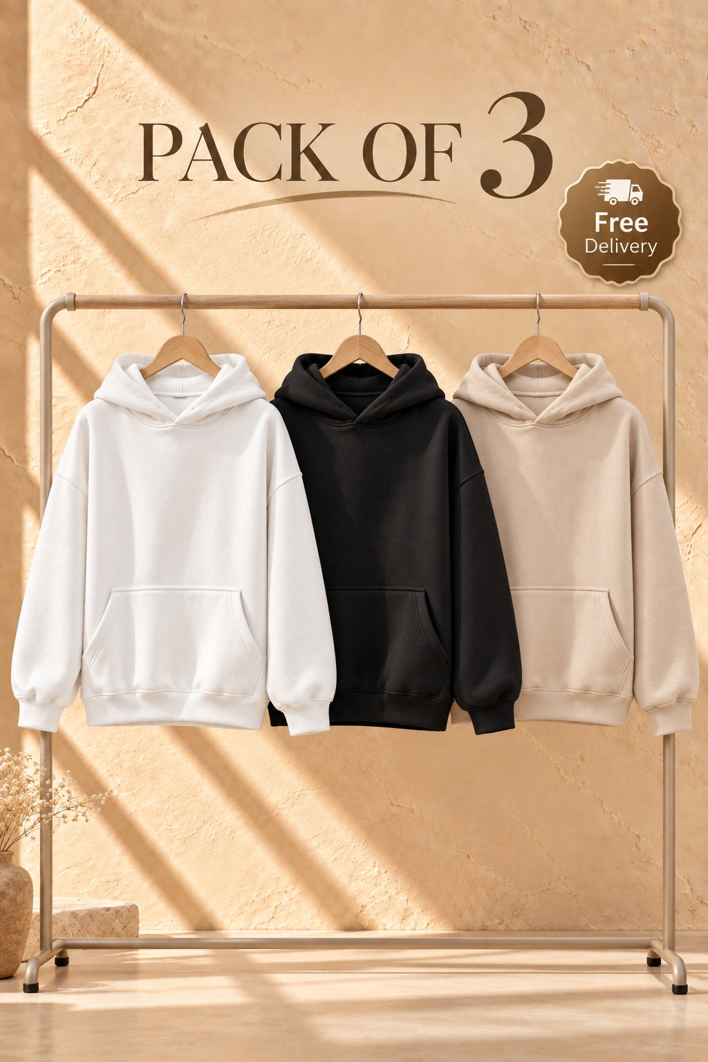 Women's Basic Oversized Hoodie – Pack of 3 | AUA&CO Combo Deal