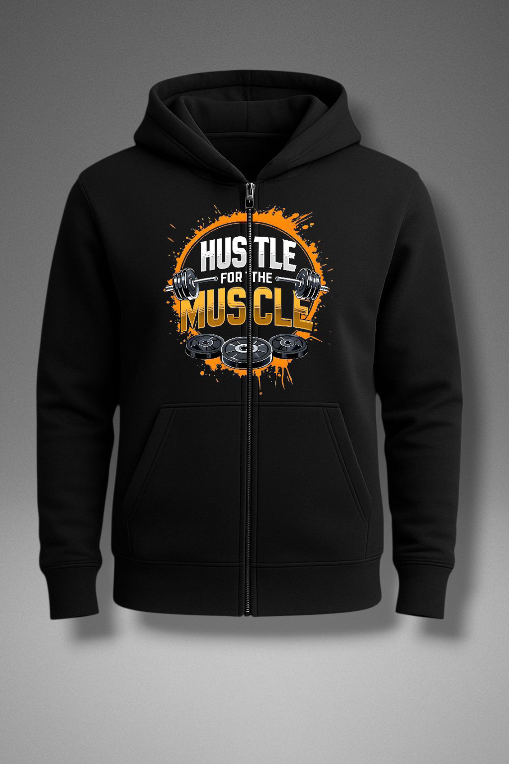 Black and Gray hoodies with motivational graphics on a gray background