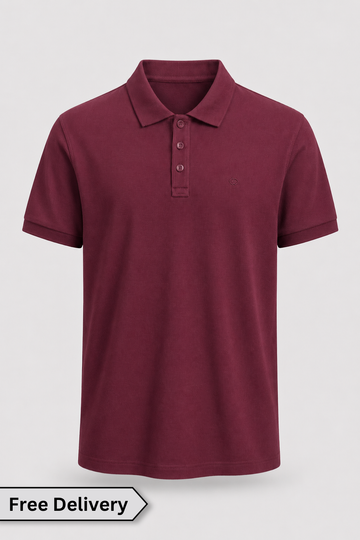 AUA&CO men’s burgundy regular fit polo shirt with classic collar and tonal chest logo