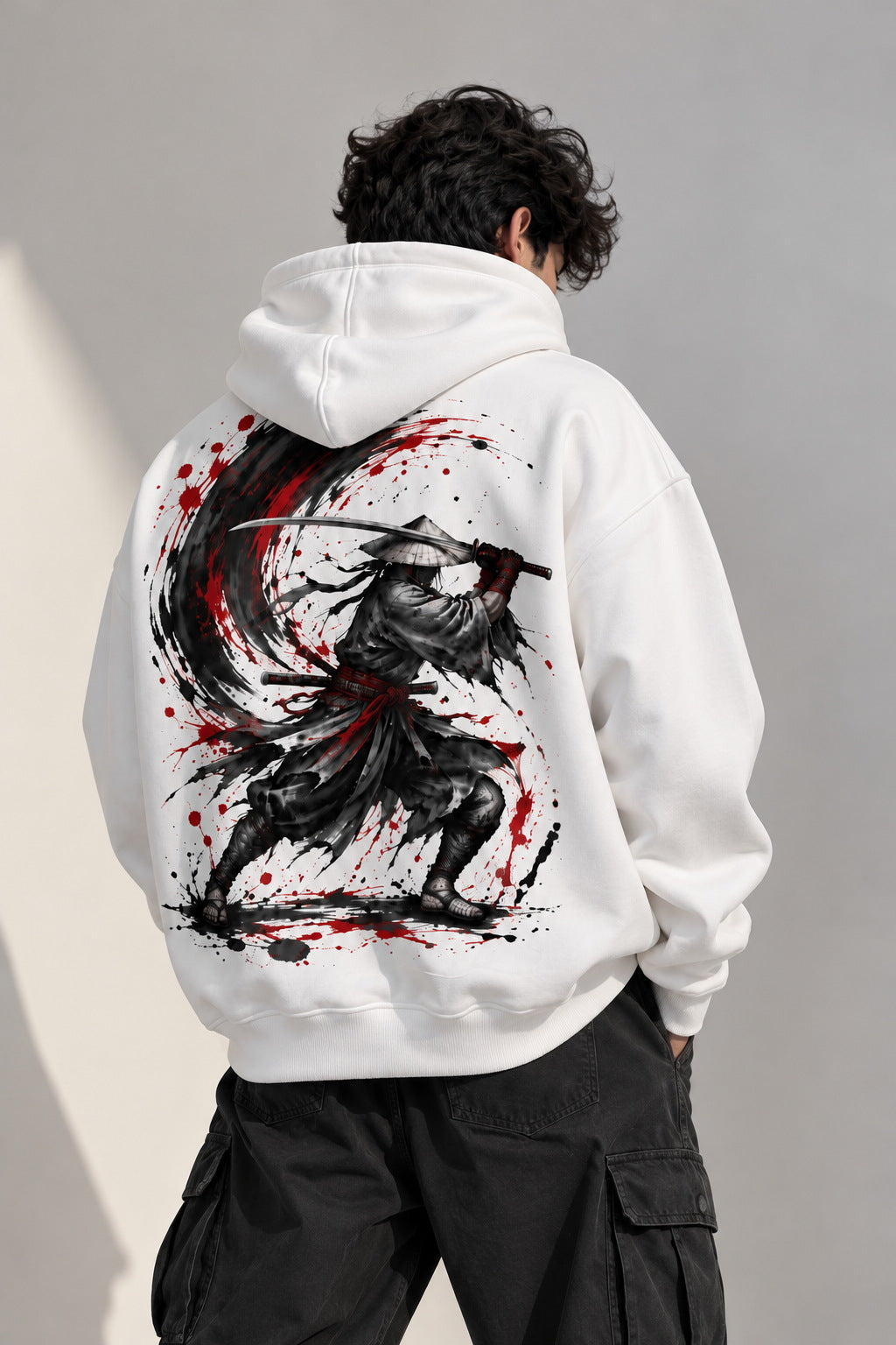Shadow Ronin Samurai Oversized Hoodie – White
