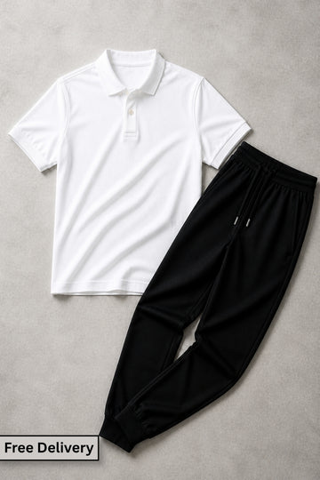 Men’s White Polo & Black Trouser Set | Premium Summer Set – AUA&CO