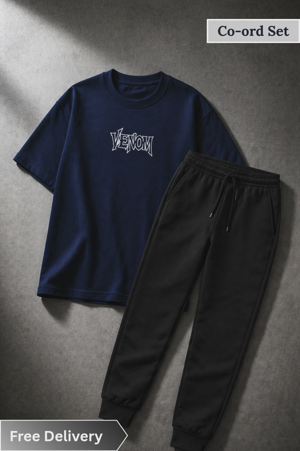 Men’s Summer Co-ord Set Navy Blue T-Shirt with Black Trouser