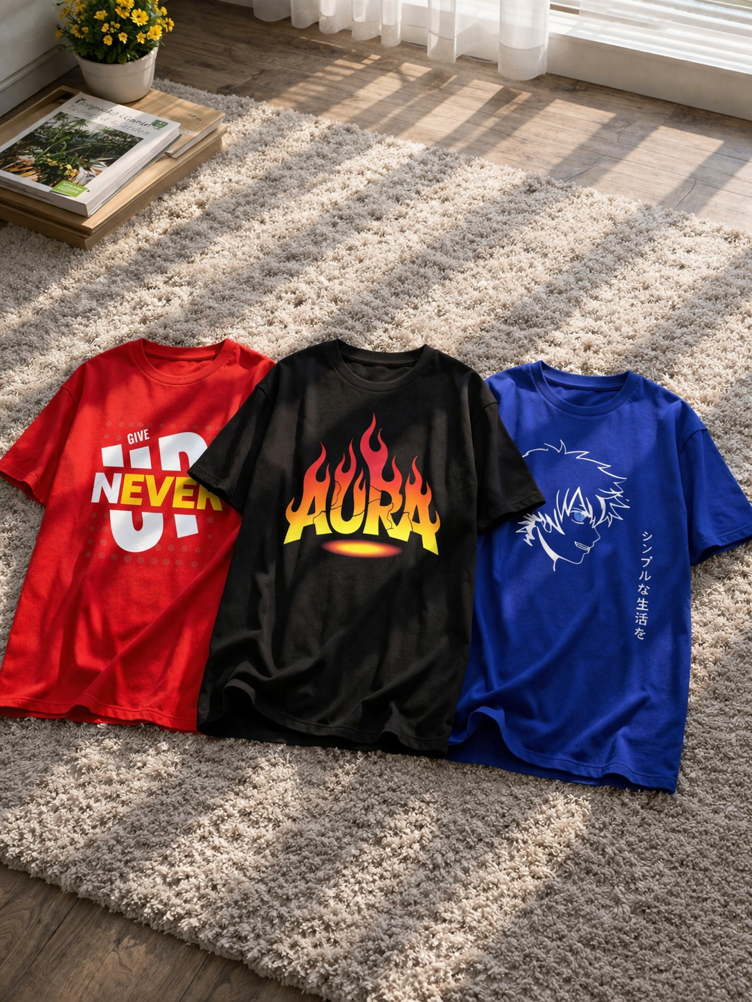 AUA&CO Premium Bundle of 3 Baggy Tees (Red + Black + Blue)