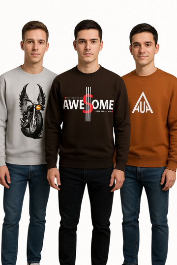 "AUA&CO 3-Pack Winter Men's Sweatshirts - Gray, Brown, Orange"