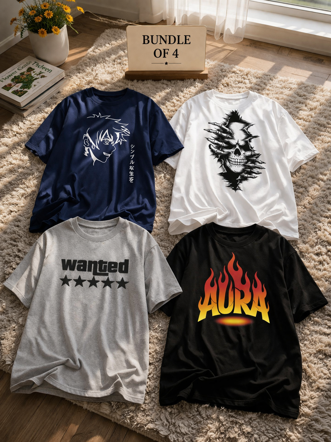 Premium Cotton Graphic T-Shirts – Bundle of 4 (Baggy Fit) 👕
