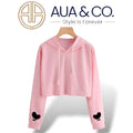 Stylish Women's Crop Hoodie - Pink with Black Heart Design | By AUA&CO